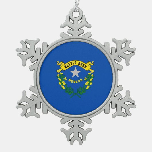 スノーフレークオーナメントネバダ州旗 スノーフレークピューターオーナメント (正面)