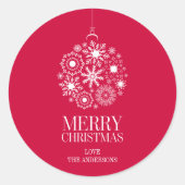 スノーフレークオーナメントホリデーメリークリスマスステッカー ラウンドシール (正面)