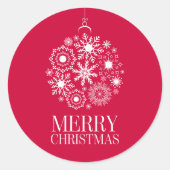 スノーフレークオーナメントホリデーメリークリスマスステッカー ラウンドシール (正面)