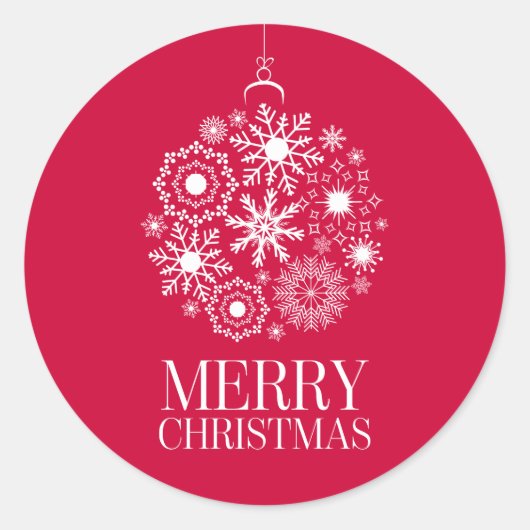 スノーフレークオーナメントホリデーメリークリスマスステッカー ラウンドシール (正面)