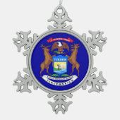 スノーフレークオーナメントミシガン州旗 スノーフレークピューターオーナメント (正面)