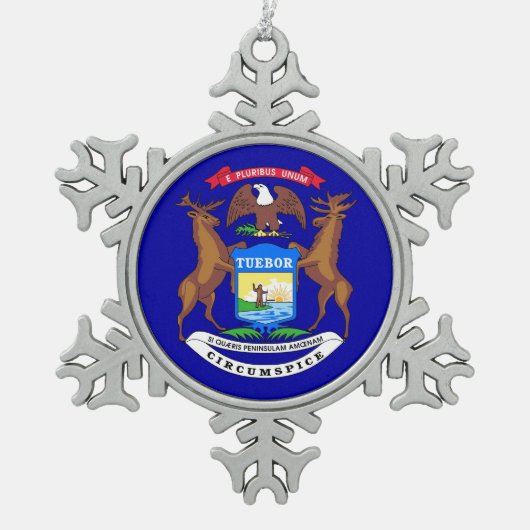 スノーフレークオーナメントミシガン州旗 スノーフレークピューターオーナメント (正面)