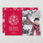 スノーフレークオーナメントメリークリスマスフォトカード シーズンカード (正面/裏面)
