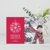 スノーフレークオーナメントメリークリスマスフォトカード シーズンカード (スタンド正面)