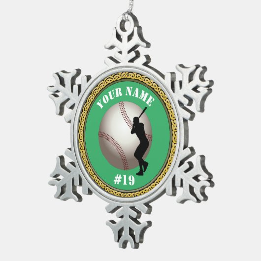 スノーフレークオーナメント野球 – 名前と番号の追加 スノーフレークピューターオーナメント (右)