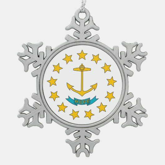 スノーフレークオーナメント、ロードアイランド州旗 スノーフレークピューターオーナメント (正面)