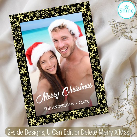 スノーフレークカスタムフォトブラック&金ゴールド2サイドデザイン シーズンカード