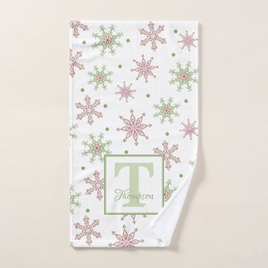 スノーフレークカラフルモノグラムモダンファミリー名 ハンドタオル (ハンドタオル)