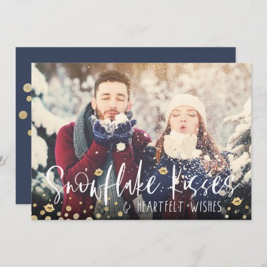 スノーフレークキスと心からの願い |家族の写真 シーズンカード (正面/裏面)