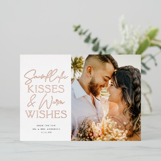 スノーフレークキス新婚クリスマス3枚の写真 箔シーズンカード (立ち正面)