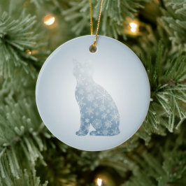 スノーフレークキャットのクリスマスウインターネコシルエット セラミックオーナメント