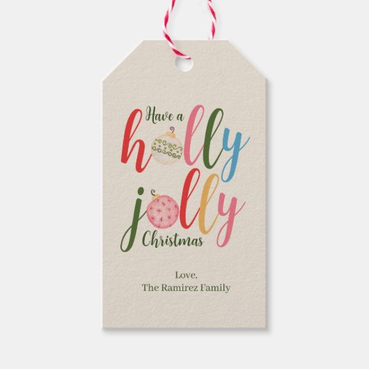 スノーフレーククリスマスカラフルタイポグラフィクラシック ギフトタグ (正面)