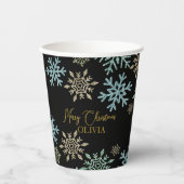 スノーフレーククリスマスグリーン金ゴールド 紙コップ (正面)
