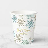 スノーフレーククリスマスグリーン金ゴールド 紙コップ (正面)
