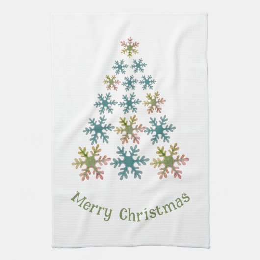 スノーフレーククリスマスツリーミニマリストホリデー キッチンタオル (縦)