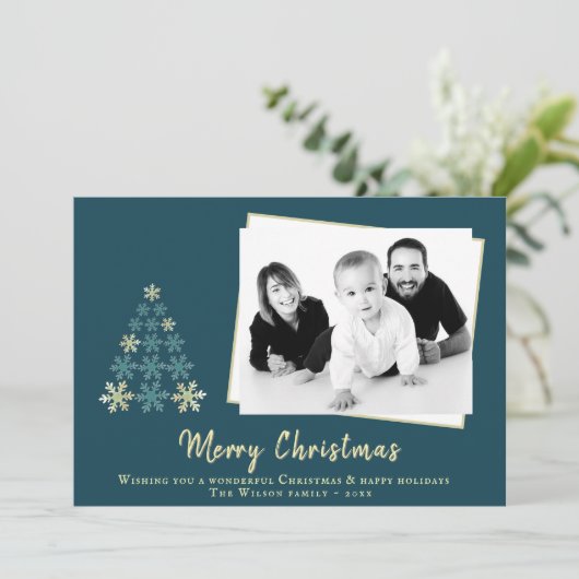 スノーフレーククリスマスツリー家族の写真 シーズンカード