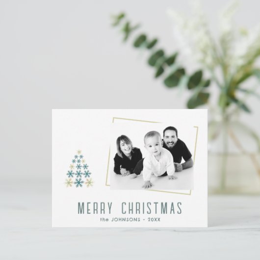 スノーフレーククリスマスツリー家族の写真 シーズンポストカード (スタンド正面)