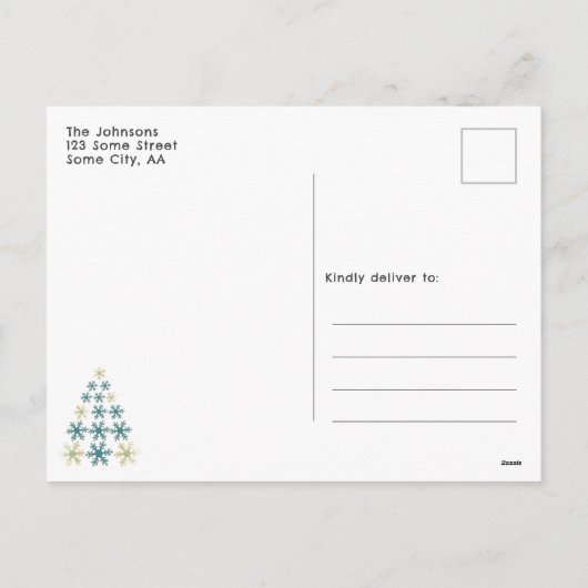 スノーフレーククリスマスツリー家族の写真 シーズンポストカード (裏面)