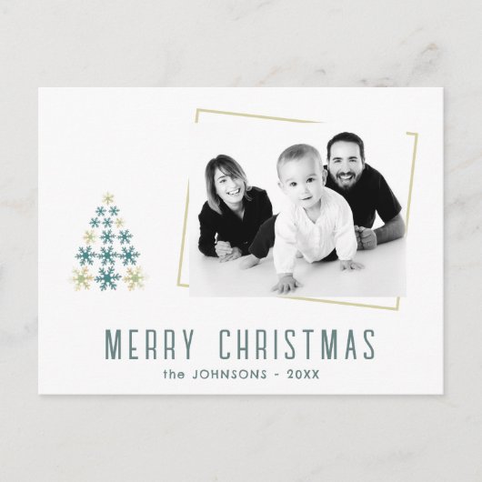 スノーフレーククリスマスツリー家族の写真 シーズンポストカード (正面)