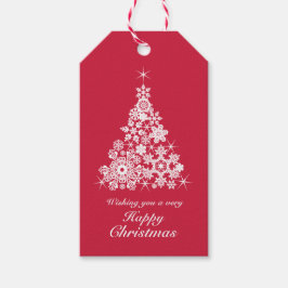 スノーフレーククリスマスツリー赤と白ギフトラベル ギフトタグ