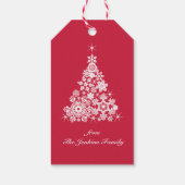 スノーフレーククリスマスツリー赤と白ギフトラベル ギフトタグ (裏面)