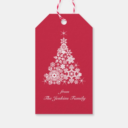 スノーフレーククリスマスツリー赤と白ギフトラベル ギフトタグ (裏面)