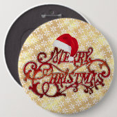 スノーフレーククリスマスハット金ゴールドボタン 缶バッジ (正面&裏面)