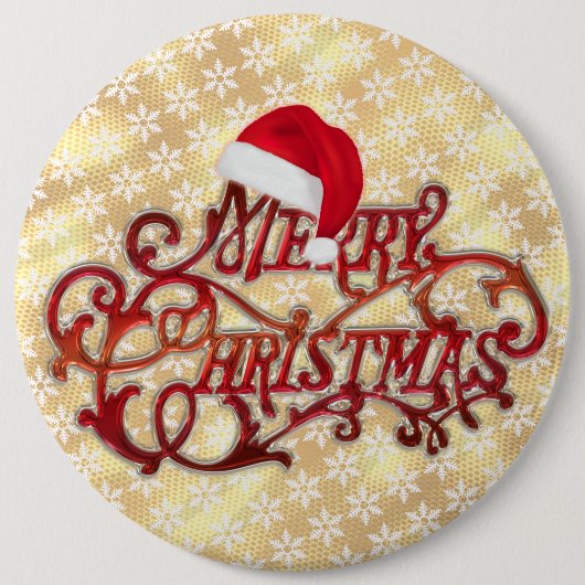 スノーフレーククリスマスハット金ゴールドボタン 缶バッジ (正面)