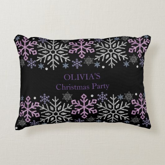 スノーフレーククリスマスパープルシルバー アクセントクッション (正面)