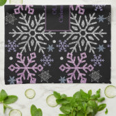 スノーフレーククリスマスパープルシルバー キッチンタオル (折り畳み)