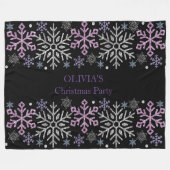 スノーフレーククリスマスパープルシルバー フリースブランケット (正面(横))