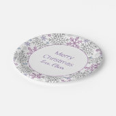 スノーフレーククリスマスパープルシルバー ペーパープレート (アングル)