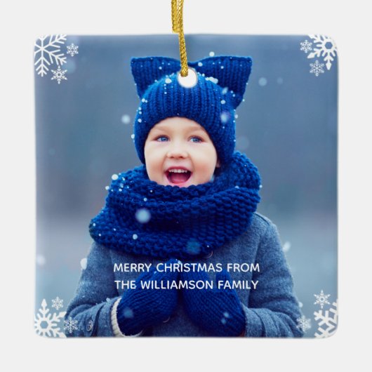 スノーフレーククリスマスフォトカスタムー セラミックオーナメント (正面)