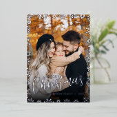 スノーフレーククリスマスフォトカード 箔シーズンカード (立ち正面)