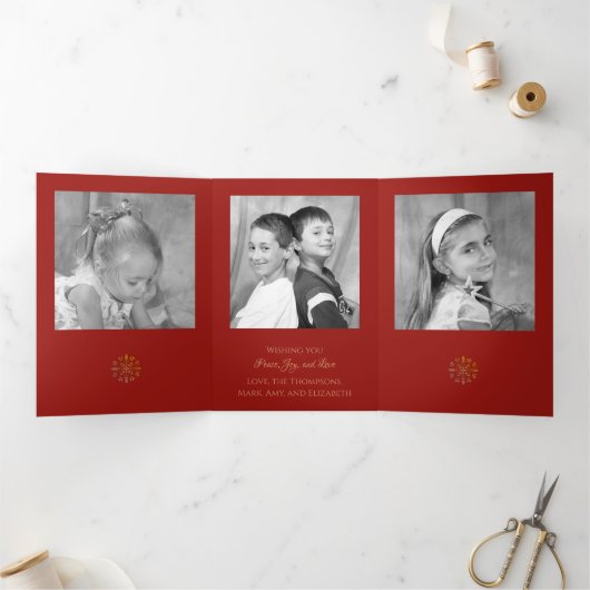 スノーフレーククリスマスフォトカ数々のードフォト 三つ折りクリスマスカード (内部)