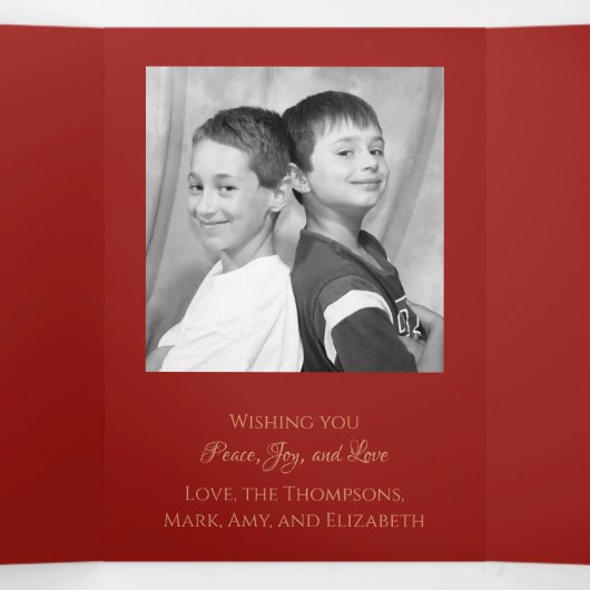 スノーフレーククリスマスフォトカ数々のードフォト 三つ折りクリスマスカード (内部中)