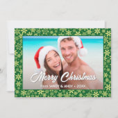 スノーフレーククリスマスフォト2サイドデザイングリーン シーズンカード (正面)