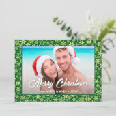 スノーフレーククリスマスフォト2サイドデザイングリーン シーズンカード (スタンド正面)