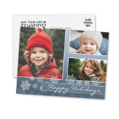 スノーフレーククリスマスフォト – 青い白い雪の結晶 シーズンポストカード