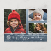 スノーフレーククリスマスフォト – 青い白い雪の結晶 シーズンポストカード (正面)