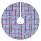 スノーフレーククリスマスブルーウィンタープレイド ブラッシュドポリエステルツリースカート (正面)