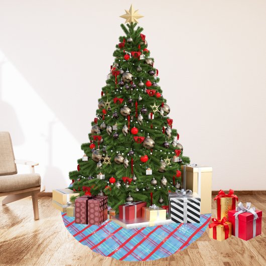 スノーフレーククリスマスブルーウィンタープレイド ブラッシュドポリエステルツリースカート