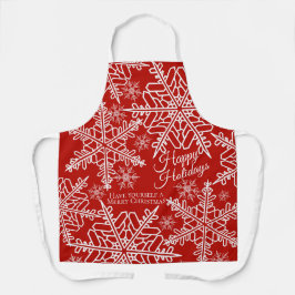 スノーフレーククリスマスホリデーレッドホワイト エプロン