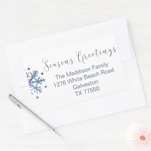 スノーフレーククリスマス差出人住所ラベルシール 長方形シール (封筒)
