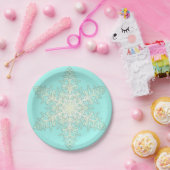 スノーフレーククリームレース冬の白ティール（緑がかった色） エレガント ペーパープレート (パーティー)