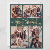 スノーフレークグリーンと金ゴールド5フォトコラージュクリスマス シーズンカード (正面)