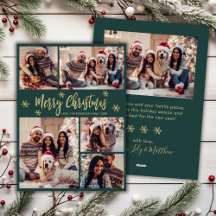 スノーフレークグリーンと金ゴールド5フォトコラージュクリスマス