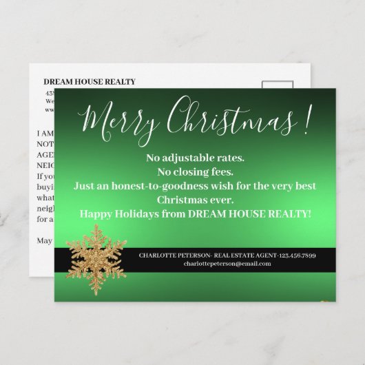 スノーフレークグリーンクリスマス実在エテート農業 シーズンポストカード (正面/裏面)