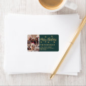 スノーフレークグリーンフォトクリスマス差出人住所 ラベル (インサイチュ)