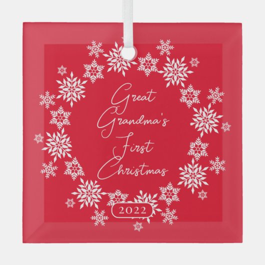 スノーフレークグレートおばあちゃんの初めてのクリスマス ガラスオーナメント (正面)